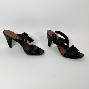 Franco Sarto‎ Adonis Black Strappy Heels  Vegan Leather Caged Sandals Size 8.5
